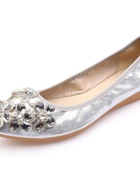 Women Foldable Ballet Flats, Pointed Toe Wedding Rhinestone Slip on Flat Shoes
